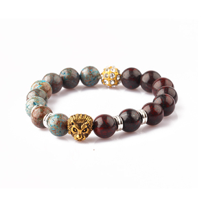Por encargo pulsera intermitente bola Jasper rebordeado con cabeza de león - Product Image 1