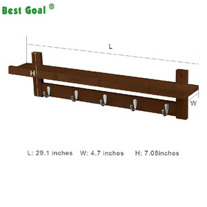 Étagère murale en bois <span class=keywords><strong>de</strong></span> bambou avec 5 crochets métalliques - Product Image 4