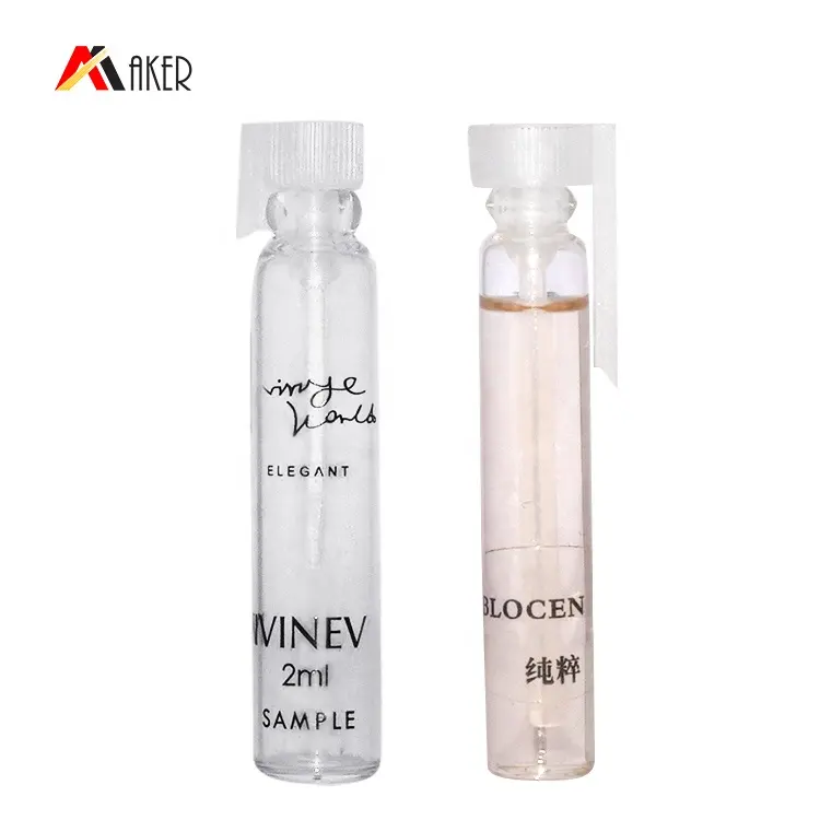 Emballage de voyage personnalisé de 2ml petit échantillon mini testeur de parfum vide et transparent flacon en verre avec bouchon de tuyau en plastique