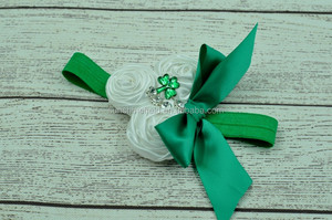 Flores blancas con rhinestones venda elástico del bebé del Día de <span class=keywords><strong>San</strong></span> <span class=keywords><strong>Patricio</strong></span> - Product Image 2