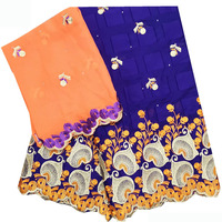Tissu en coton brodé, ensemble féminin orange pour foulard, dentelle suisse, ML19R212, collection