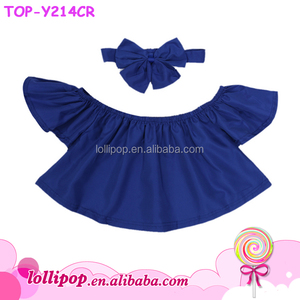Los niños pantalones vaqueros Tops bebé Niñas Ropa Jersey Falbala hombro Tops aleteo manga camiseta niños ropa de niña - Product Image 6