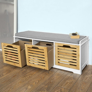 Bamboo Storage Bench Shoe Cabinet Shoe Bench with Soft Seat Cushion - Product Image 2