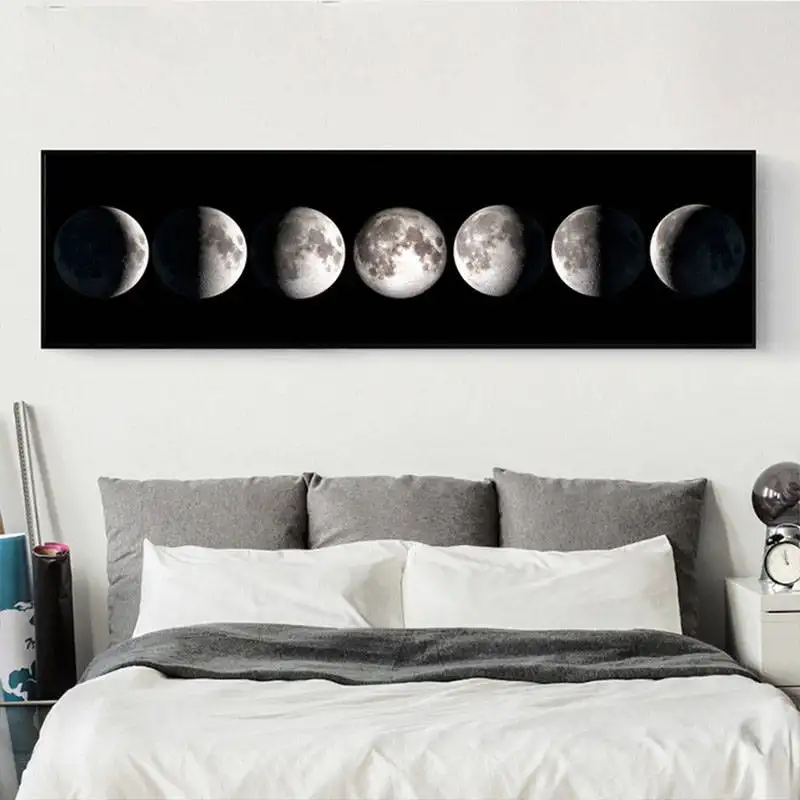 Toile de peinture minimaliste moderne noir et blanc, modèle de paysage de lune, images murales de chambre à coucher, 2019