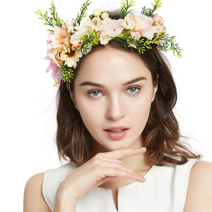 Mode Decoratie <span class=keywords><strong>Festival</strong></span> Bruiloft Kunstbloem Kroon Hoofdband Strand Bloemen Slinger Haarband Accessoire Lint Hoofdband - Product Image 2