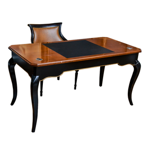 Escritorio de libros de color de tres cajones con tablero de madera de abedul con incrustaciones para estudio y dormitorio u oficina con cuero marrón y negro - Product Image 6