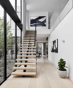 现代定制室内家用 l形 diy 玻璃木楼梯设计