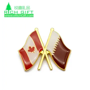 Cheap Factory Price Zinc Alloy Silver Plating Metal Enamel Epoxy Qatar Canada Flag Badge for sale