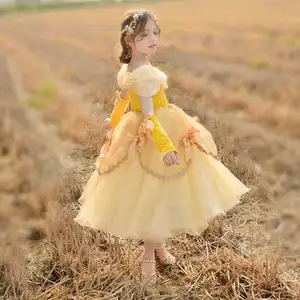 美女小女孩分层公主美女服装装扮黄花女孩连衣裙
