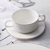 Service de table en porcelaine Hosen 28 pièces avec bord doré, motif végétal, fabriqué au Guangdong, assiettes fines