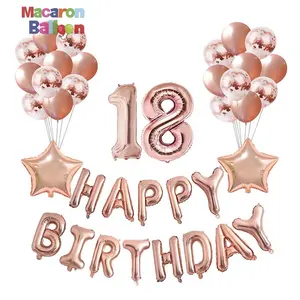 Oro rosa 18th Feliz cumpleaños globos Decoraciones fiesta suministros 35 unids/pack KK41