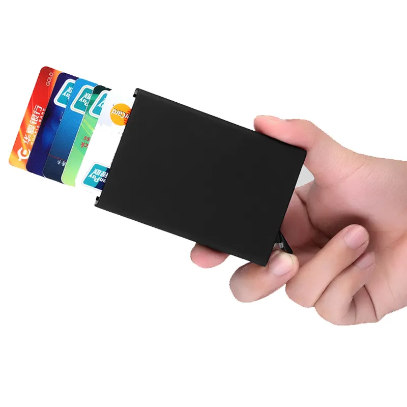 Porte-cartes de crédit RFID bloquant le portefeuille Pop up étui pour cartes de sécurité en aluminium cartes de maintien solides pour homme et femme COWHERD personnalisé