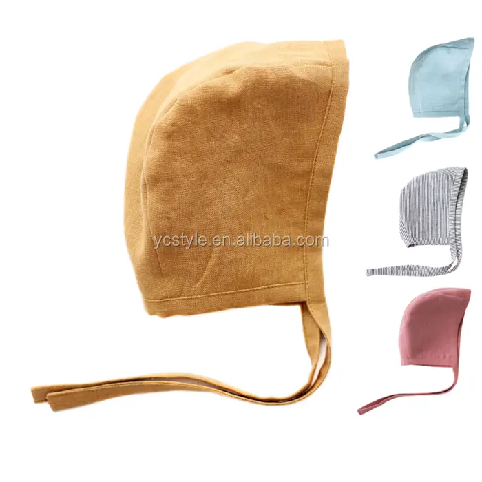 Infant washed linen baby bonnet high quality linen baby hats wholesale linen baby beanies