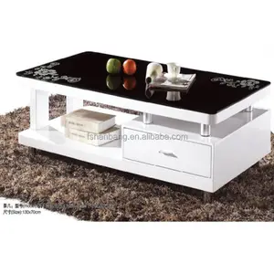 Mesa de centro de MDF de cristal para sala de estar, Blanco, Negro, gran oferta