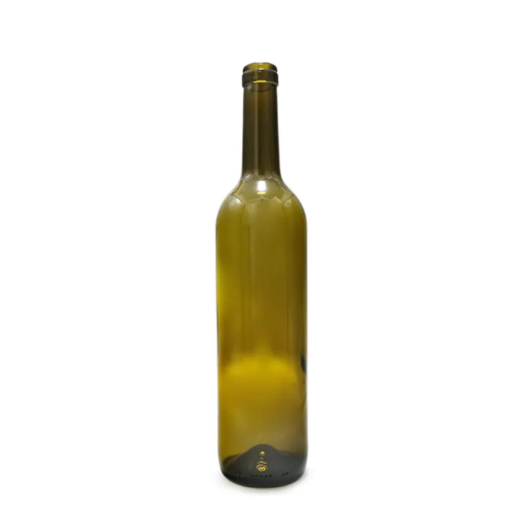 Sıcak satış düşük fiyat temizle yeşil yuvarlak boş bordeaux şarap şişesi 750ml ucuz özel cam şarap şişesi mantarlı şişeler satılık