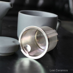 Té para un set al por mayor <span class=keywords><strong>con</strong></span> láser de acero inoxidable filtro gris <span class=keywords><strong>mate</strong></span> taza de té diseño recto para Home Hotel Oficina - Product Image 4