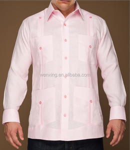 Camicie Guayabera in <span class=keywords><strong>lino</strong></span> a quattro tasche pieghettate da <span class=keywords><strong>uomo</strong></span> a maniche lunghe lavate americane messicane - Product Image 1