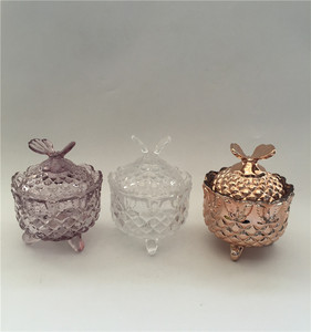 Gros <span class=keywords><strong>noeud</strong></span> papillon avec pied en verre bocal de bonbons avec couvercle papillon fait à la main en cristal bougie pot BR - Product Image 1