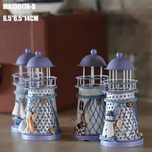 Ywbeyond 14 centímetros estilo Mediterrâneo home decor decorações farol náutico decor ferro suporte de vela