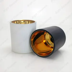 Frasco de vidrio negro mate con chapado de oro para Vela, contenedor de vela blanco mate con dorado para vela perfumada