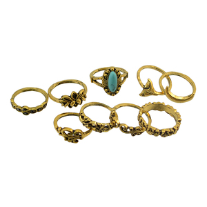 Idealway 9Pcs/set Bohemian Vintage Moon Shape Silver Gold Plated Knuckle Nail <strong>Midi</strong> Finger Metal <strong>Ring</strong> Women <strong>Ring</strong> Set - Product Image 2