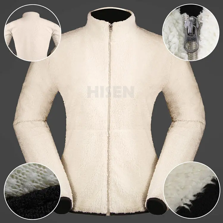 100% Polyester Ladies Coral Zipper Womens Polar Fleece Jacket