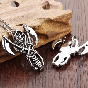 Collana MECYLIFE con Pendente a <span class=keywords><strong>Falce</strong></span> <span class=keywords><strong>della</strong></span> <span class=keywords><strong>Morte</strong></span> in Titanio, Ciondolo Teschio in Acciaio Inossidabile per Uomo - Product Image 4