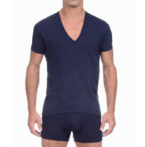 Alta calidad en blanco 95% algodón 5% <span class=keywords><strong>Elastano</strong></span> para hombre ajuste holgado cuello en V profundo camiseta impresión personalizada - Product Image 2