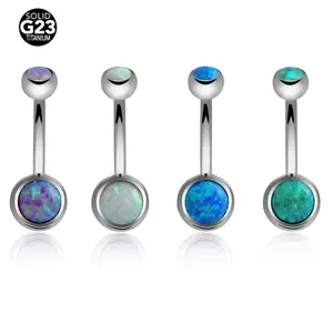 G23 Titanium Internal threaded Opal Navel Rings Belly Button Piercing