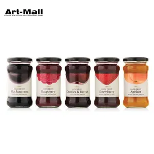 Kích Cỡ Khác Nhau Mini Jam Round Shape Container Thủy Tinh Mật Ong Jar Với Nắp Màu Đen