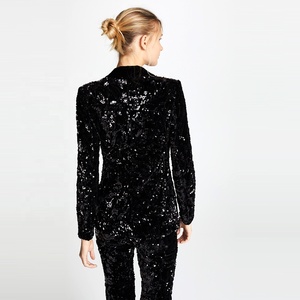 Traje Formal de Negocios para Mujer, Marca Personalizada, Tela Brillante con <span class=keywords><strong>Lentejuelas</strong></span>, Blazer de Talla Grande, Estilo Negro - Product Image 3