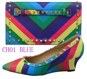 CH01blue الأزياء الأفريقية الشمع والأحذية والحقائب مطابقة من قبل مصنع المورد