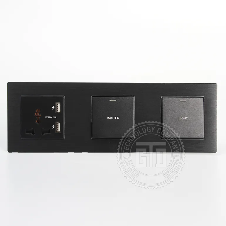 Black Brushed Aluminum CNC Panel with 3 Modular connected push button wall switch