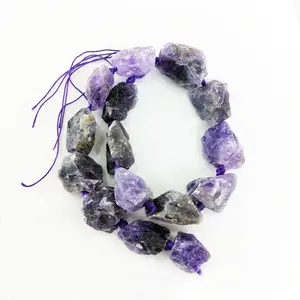 Amethyst lump gemstone strands nuggets crystal beads rough full strand 15.5" raw stone tumbled crystal bead for jewelry making