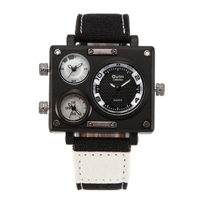 OULM 3595 <span class=keywords><strong>Orologio</strong></span> da <span class=keywords><strong>Uomo</strong></span> Unico e alla Moda in Tela, Design Sportivo con 3 Fusi Orari, <span class=keywords><strong>Orologio</strong></span> da Polso al Quarzo Quadrato con <span class=keywords><strong>Cinturino</strong></span> in Pelle - Product Image 5