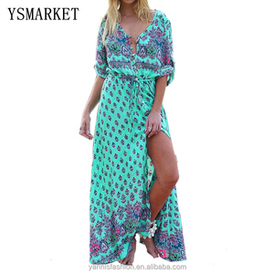 <span class=keywords><strong>Robe</strong></span> longue bohème florale pour femme, taille S-5XL, <span class=keywords><strong>robe</strong></span> d'été de plage, <span class=keywords><strong>robe</strong></span> décontractée sexy à col en V, <span class=keywords><strong>robe</strong></span> de fête en mousseline de soie, <span class=keywords><strong>robe</strong></span> longue pour les vacances - Product Image 1