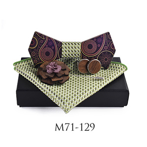 Un ensemble de 6 <span class=keywords><strong>noeud</strong></span> <span class=keywords><strong>papillon</strong></span> en <span class=keywords><strong>bois</strong></span> avec épingle à bouton de manchette carrée de poche - Product Image 4