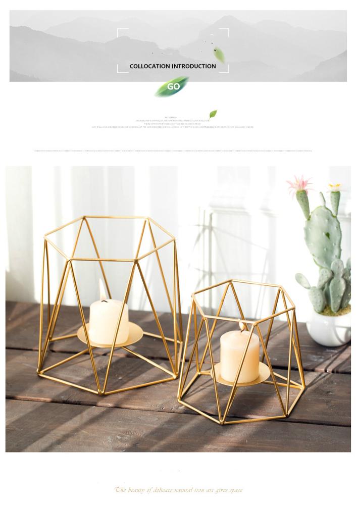 Romantic furniture accessories geometric pattern golden candles holders