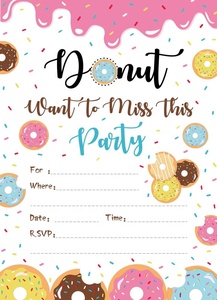 Cartes d'invitation de <span class=keywords><strong>fête</strong></span> Donut Huancai Impression personnalisée Invitations de <span class=keywords><strong>fête</strong></span> Donut pour les fournitures de <span class=keywords><strong>fête</strong></span> d'anniversaire des enfants - Product Image 2