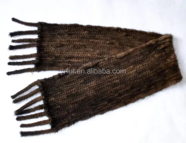 YR283 Classic Brown Mink Fur Scarf Men Style with Tassels knitted Muffler