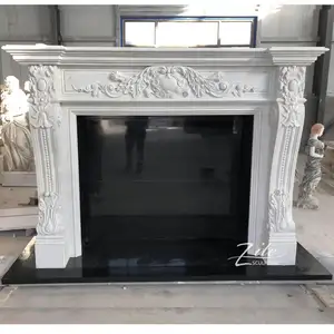 Detailed Carving Classic White Marble Stone Cheap Fireplace Mantel