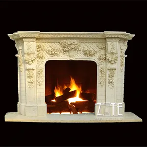 บ้านตกแต่ง Beige Travertine Marble เตาผิง Mantel