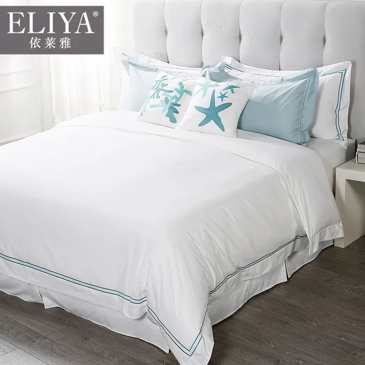 Luxury 5 Star Queen King Plain White Hilton Hotel Bedding Set Egyptian Cotton