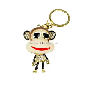 Monkey lover rhinestone keychains Fashion Crystal Enamel monkey Keyring for Couples