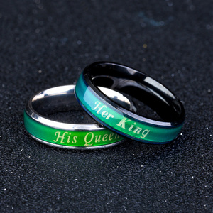 Coppie <span class=keywords><strong>di</strong></span> modo Lei <span class=keywords><strong>Re</strong></span> La Sua Regina Temperatura Cambiare Colore Mood Band Ring - Product Image 2