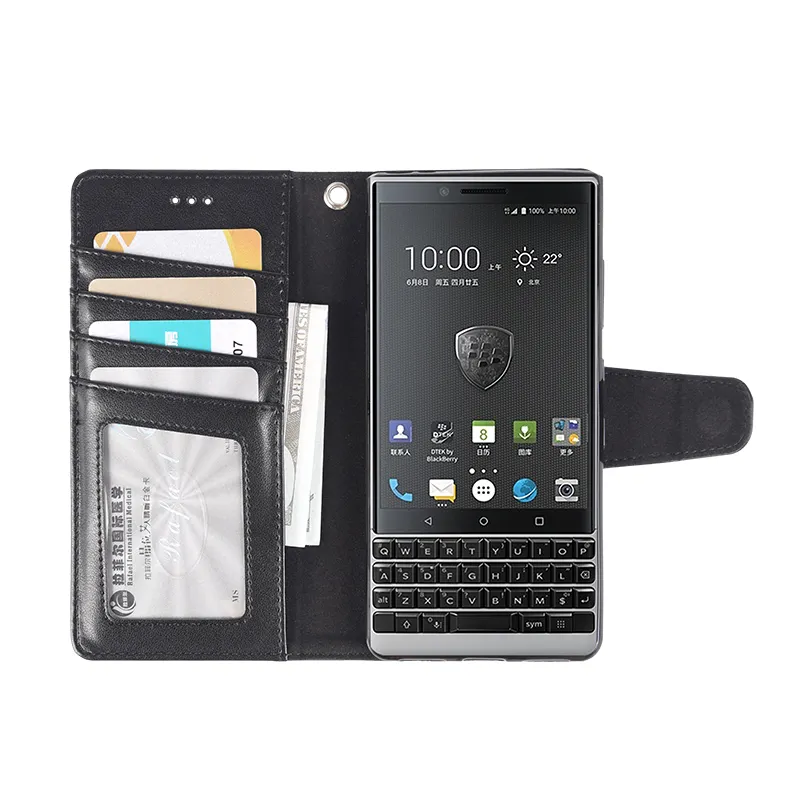 OEM Großhandel Flip Leather Wallet Phone Case für BlackBerry Key2 LE