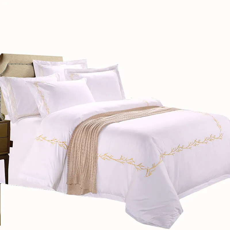 100% cotton 350TC sateen Queen size hotel embroidery duvet cover set