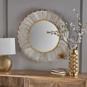 Moderne Luxe Woonkamer Meubels Glam Zon Barsten Gold Ijzeren Blad Frame Antieke Muur Spiegel Voor Thuis Decoratie