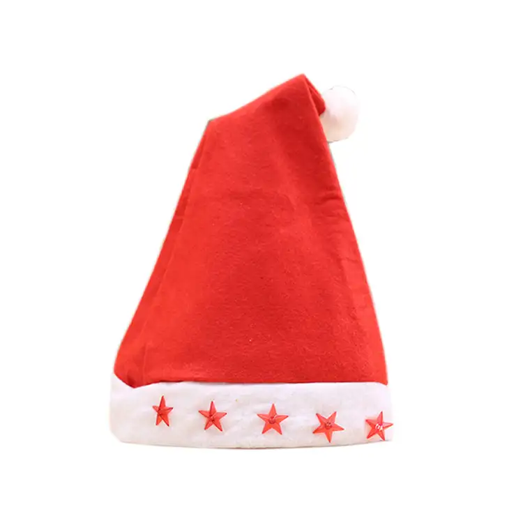 プロモーションギフトクリスマスデコレーション不織布LED点滅ライトアップ帽子クリスマスサンタ帽子