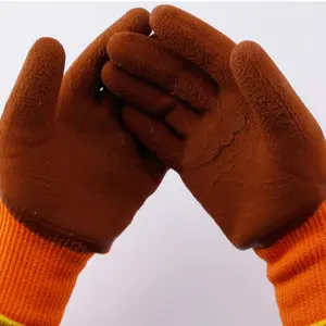 7 gauge acrylic warm winter gloves with 3/4 foam latex coated , terry liner 80g per pair